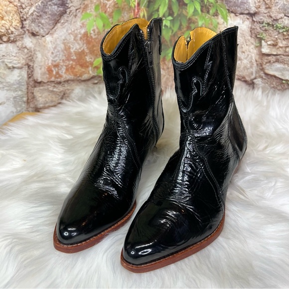 FREE PEOPLE Black Patent Leather Western Ankle Boots, 37 - Picture 4 of 13